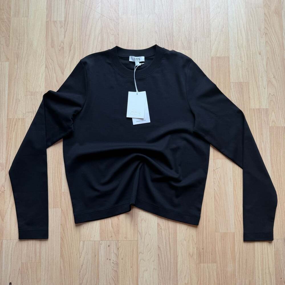 COS Organic Cotton Long Sleeve Basic Layering Shirt Top in Black Medium